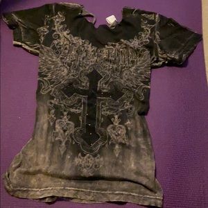 Affliction top ripped and tied detail shirt